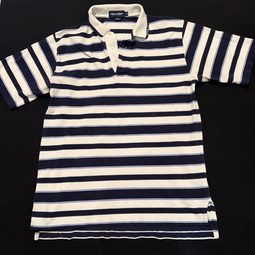 Polo Ralph Lauren Golf embroidered Collar logo Blue striped Mens Size X-Large